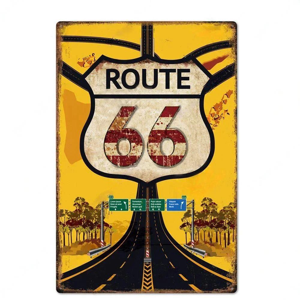 Сувенирная номерная табличка Route 66, Американский металлический знак для авто 20x30см