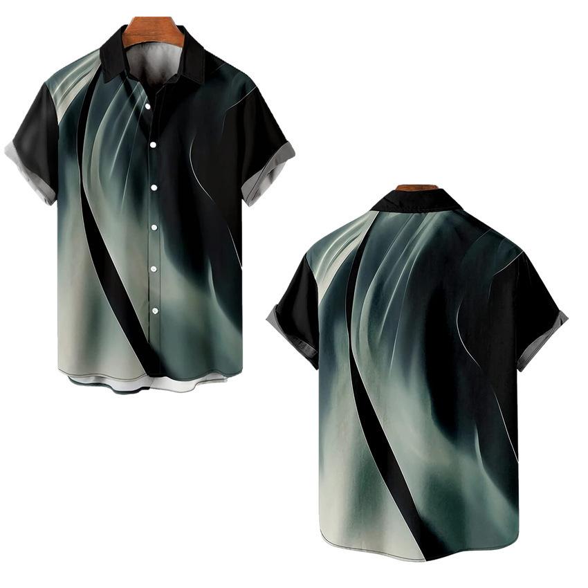 Европейская и американская летняя мужская рубашка больших размеров из Гонконга с 3D цифровой печатью, повседневная рубашка с короткими рукавами, мужская одежда