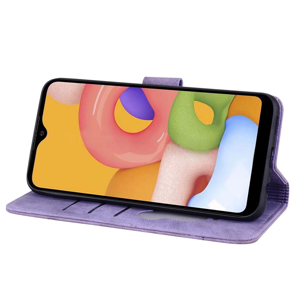 Для Samsung Galaxy A54 5G Кожаный чехол-кошелек из ПУ с тиснением кошки и цветка, чехол-подставка для телефона с ремешком