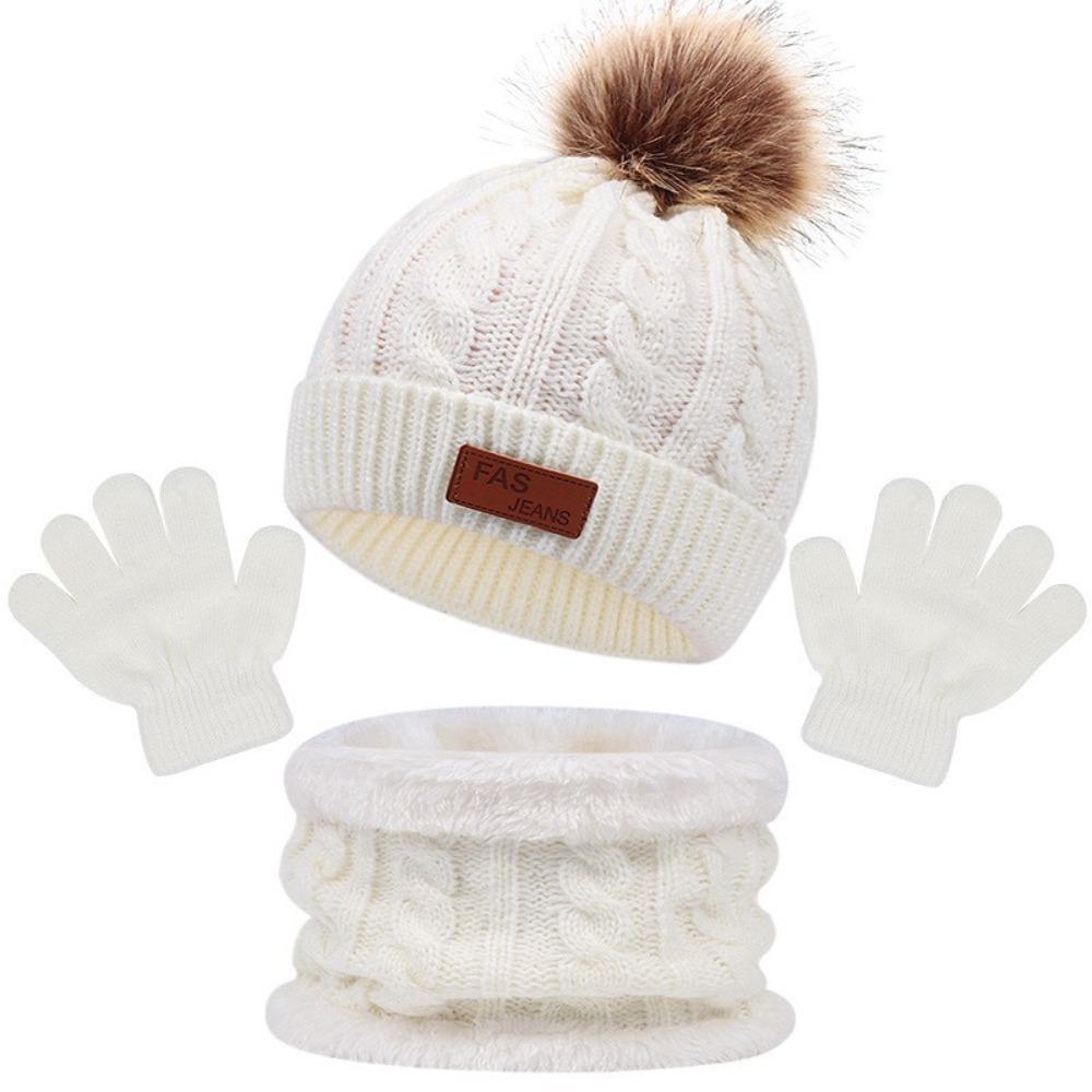 3pcs/set Comfortable Toddler Bonnet Cute Pompom Knitted Hats Kids Hat Set  Autumn Winter