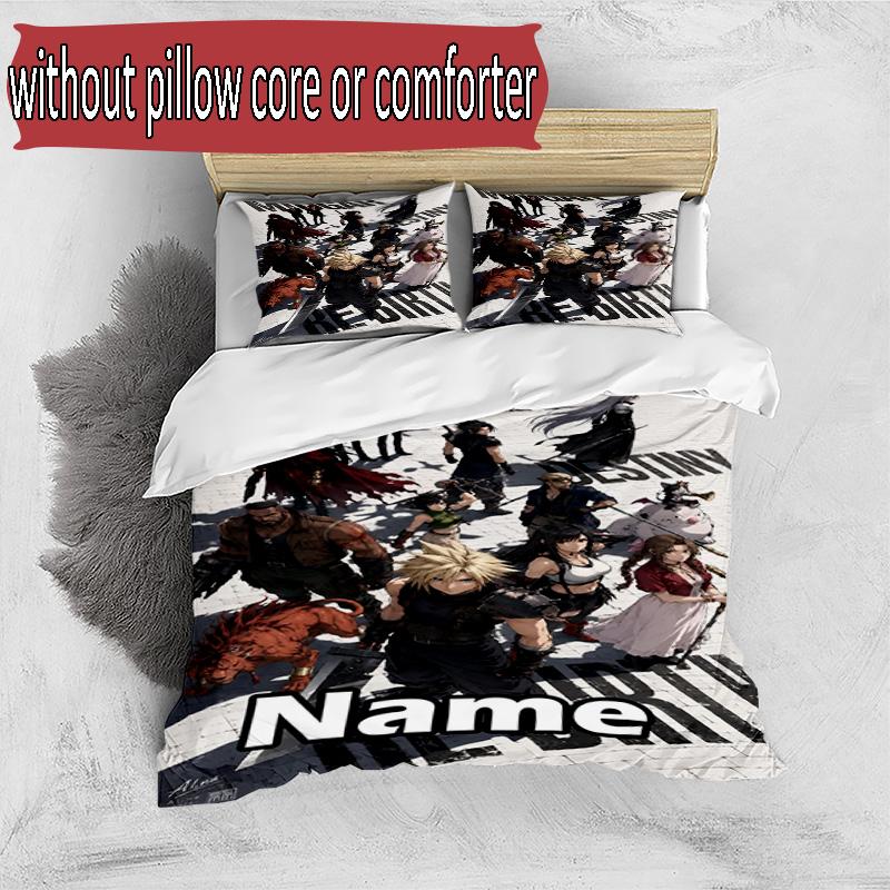 3pcs Duvet Cover Set (1*Duvet Cover + 2*Pillowcase, Without Core), Custom Name Final Fantasy Pattern Bedding Set, Home Bedroom Decor Gift