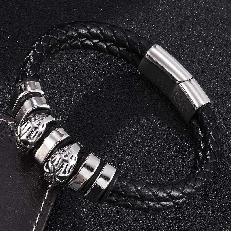 Punk Rock Skull Stainless Steel Charm Bracelet Of Men Jewelry Braided Double Layer Rope Leather Bangles Male Gift