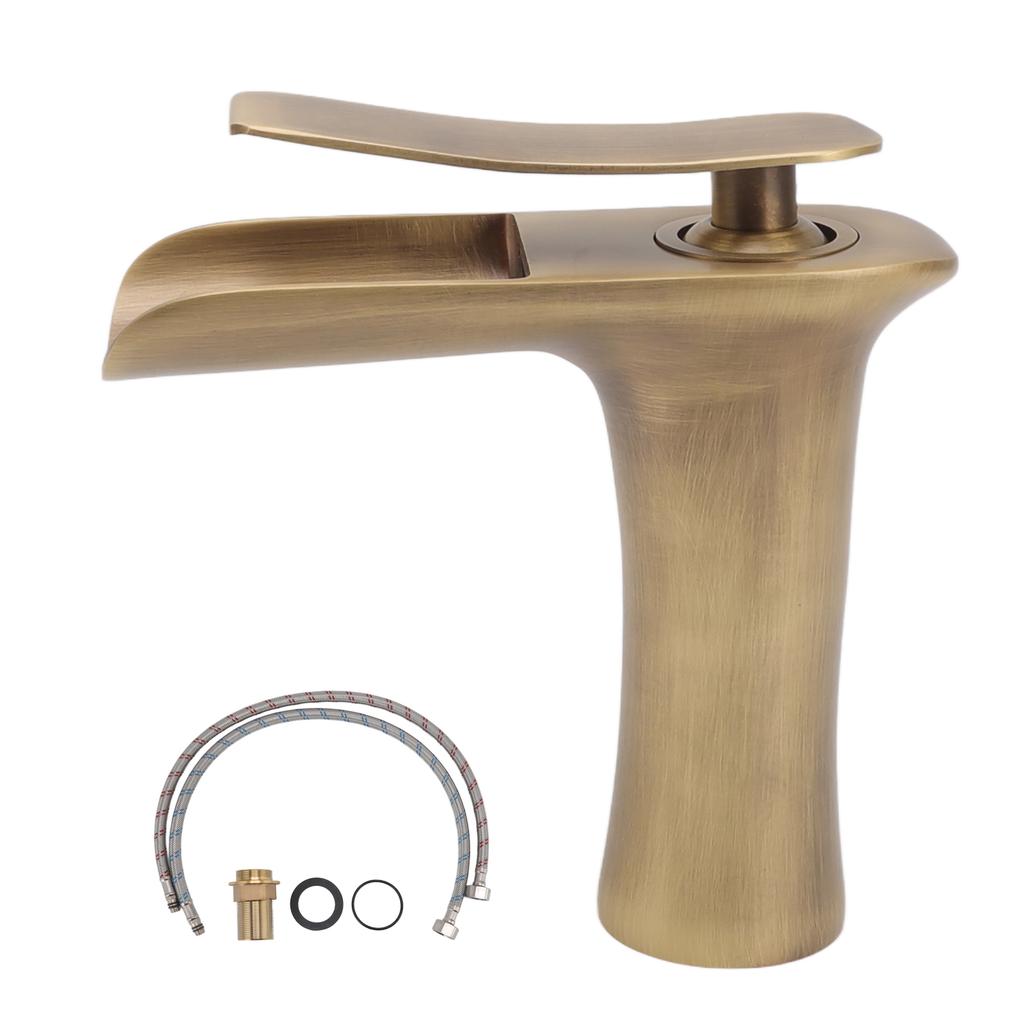Bathroom Sink Faucet Antique Single Span Brass Waterfall Under Counter Basin Mixer Tap for Cold and