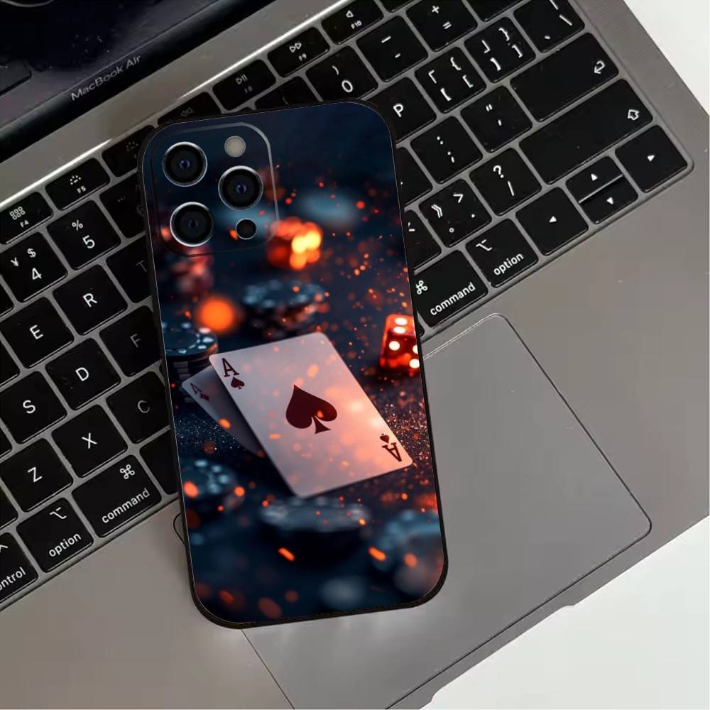 Dark Poker Phone Case For iPhone 17, 16,15,14,13,12,11 Plus,Pro Max, Others Soft Black Cover