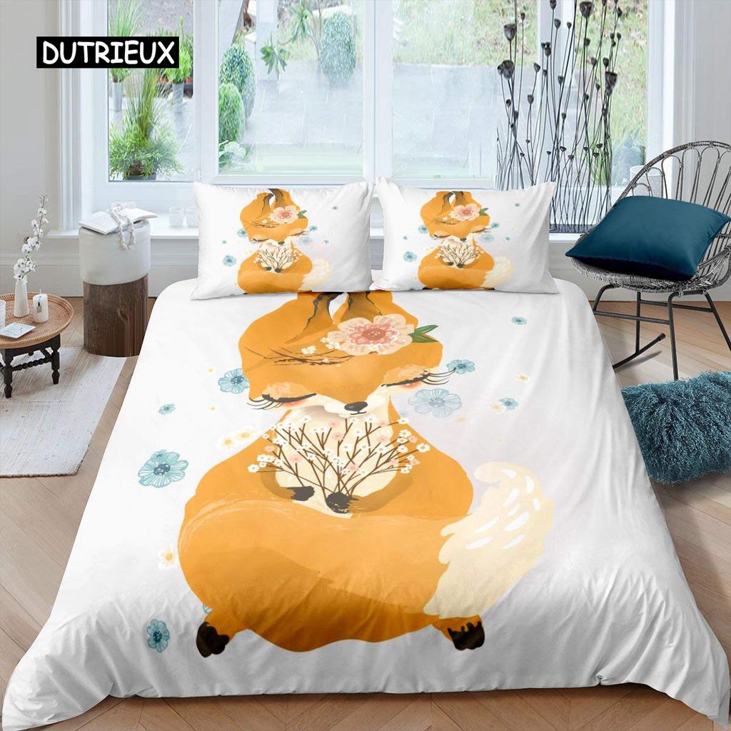 Комплект пододеяльников с лисой для девочек, комплект постельного белья с рисунком лисы, милый пододеяльник на тему животных для детей, подростков, King, полиэстер, пододеяльник