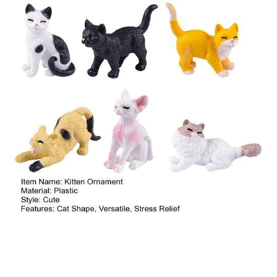 6 шт./набор Украшение котенок Лечебный партнер для снятия стресса Мини-размер Статуэтка кошки Имитационный дизайн Аксессуар для кошки на стол