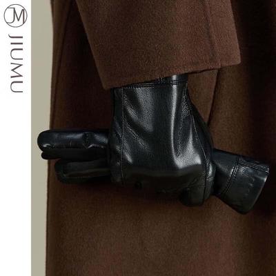 Мужские зимние кожаные перчатки с флисовой подкладкой и сенсорным экраном GLM034