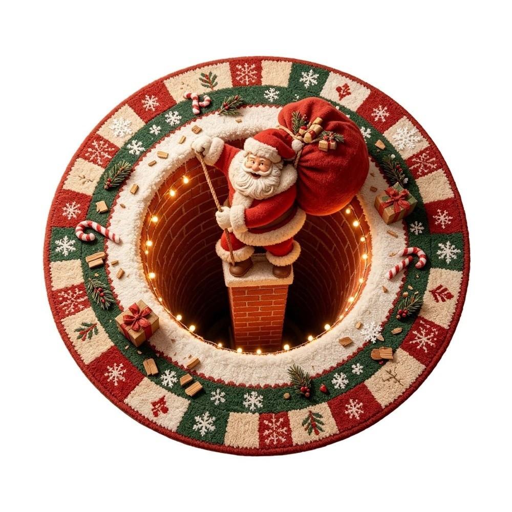 2D Flat Printed 3D Illusion Rug Santa Claus Xmas Home Decor Christmas Rug Outdoor