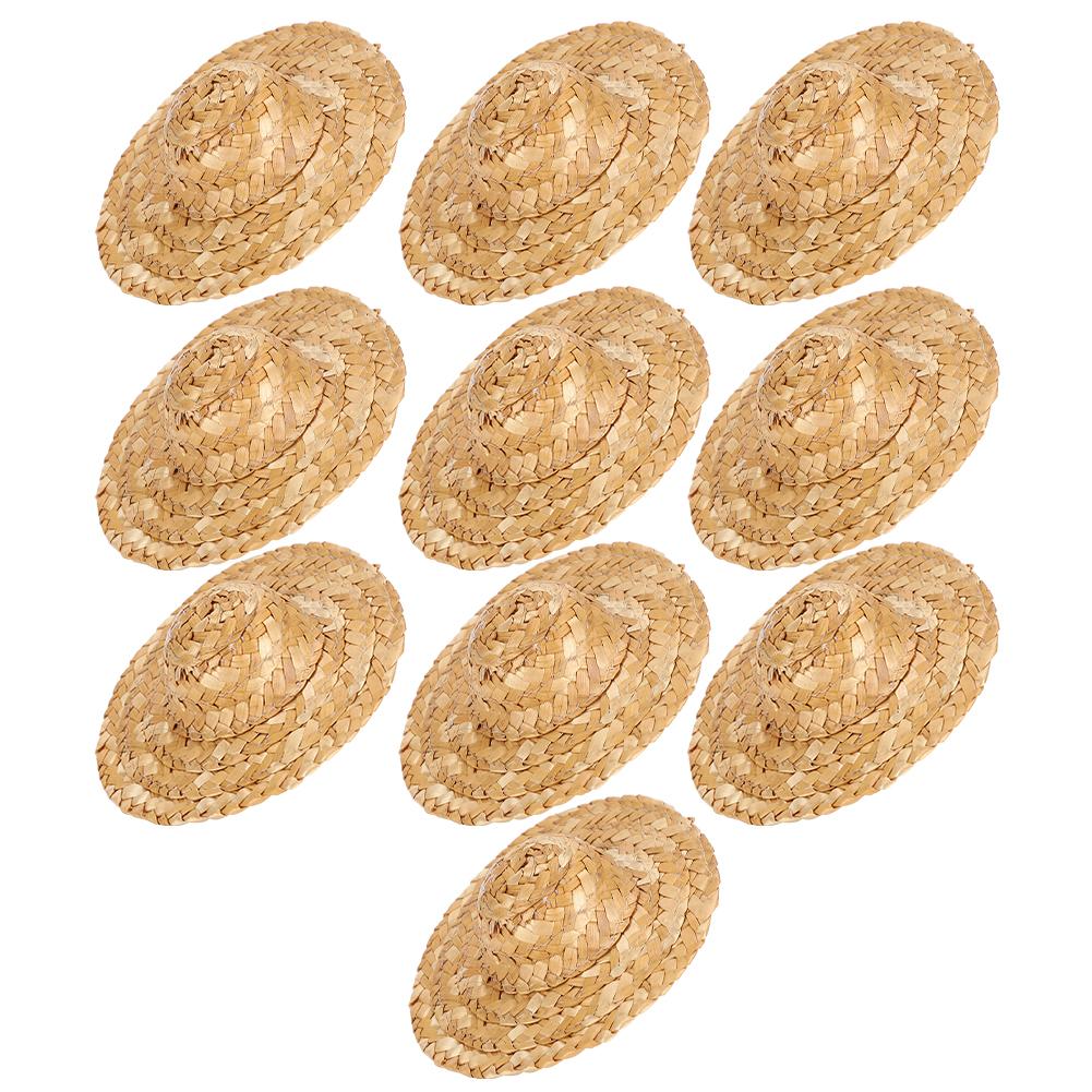 10Pcs Doll Straw Hat Mini HandWoven Grass Cap DIY Accessories Pet Chapeau for Decoration