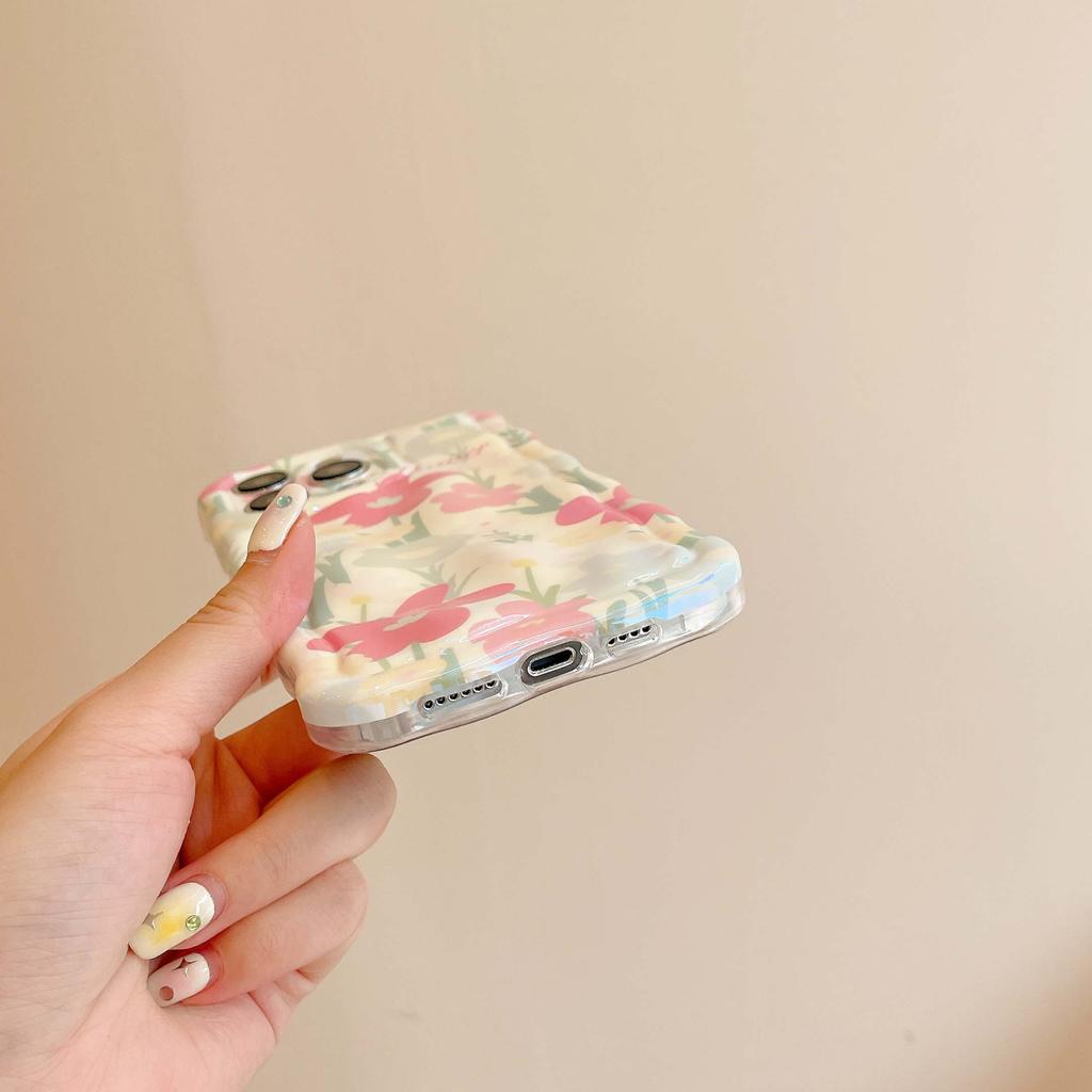 Imd Laser Red Flower 2023 Новый волнистый милый рельефный чехол для телефона для Iphone 13 14 Pro Max 11 12 Promax задняя крышка Conque Capa
