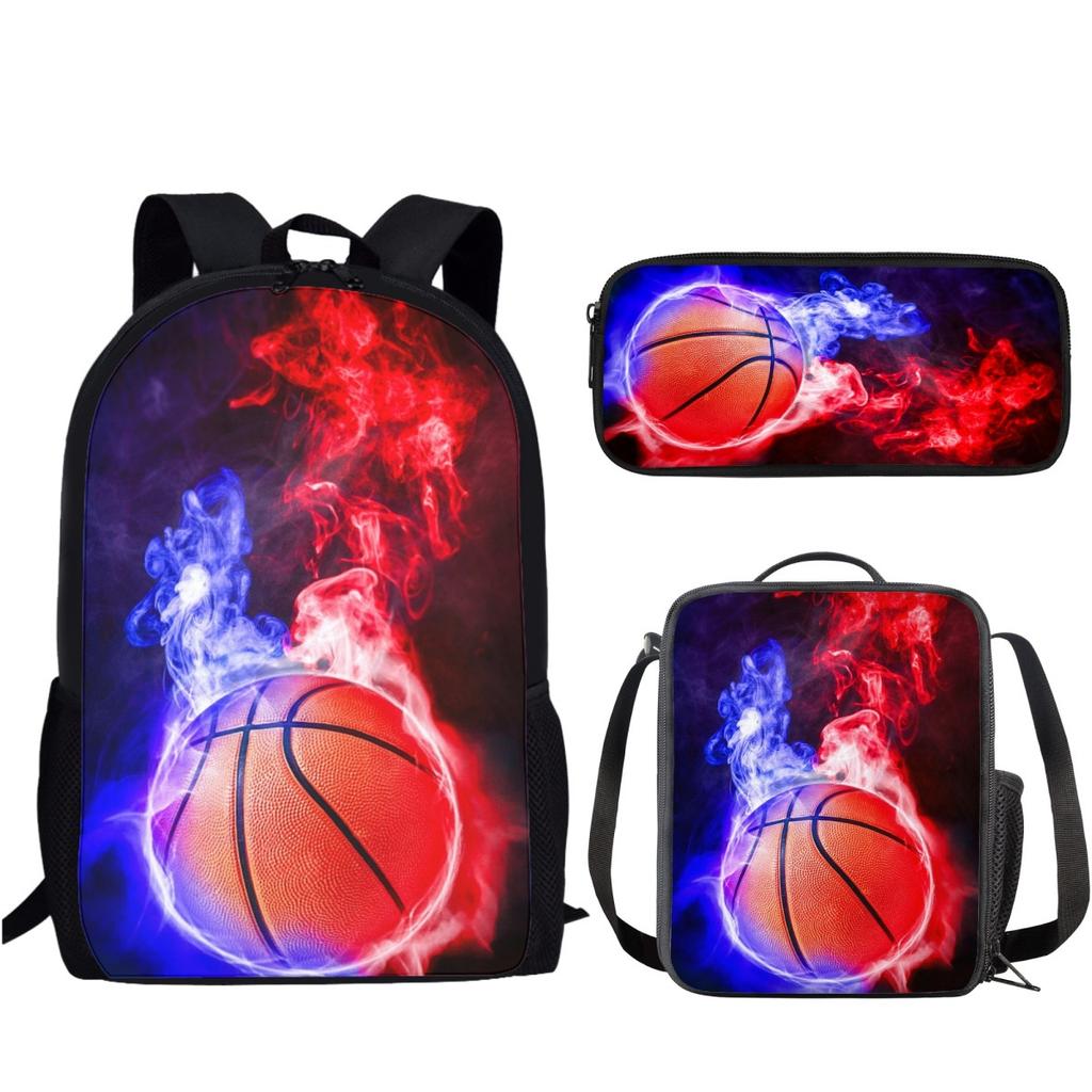 School Season Three-Piece Set School Bag Pencil Bag Lunch Bag Street Tide Basketball Football Picture Backpack Set