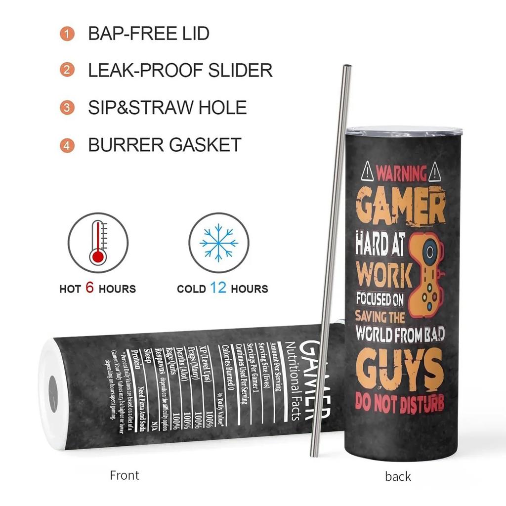 20oz Tumbler gamer win mode Vacuum cup Double Stainless Steel Water Bottle with Straw for Hot or Cold Drink The Best Player gift