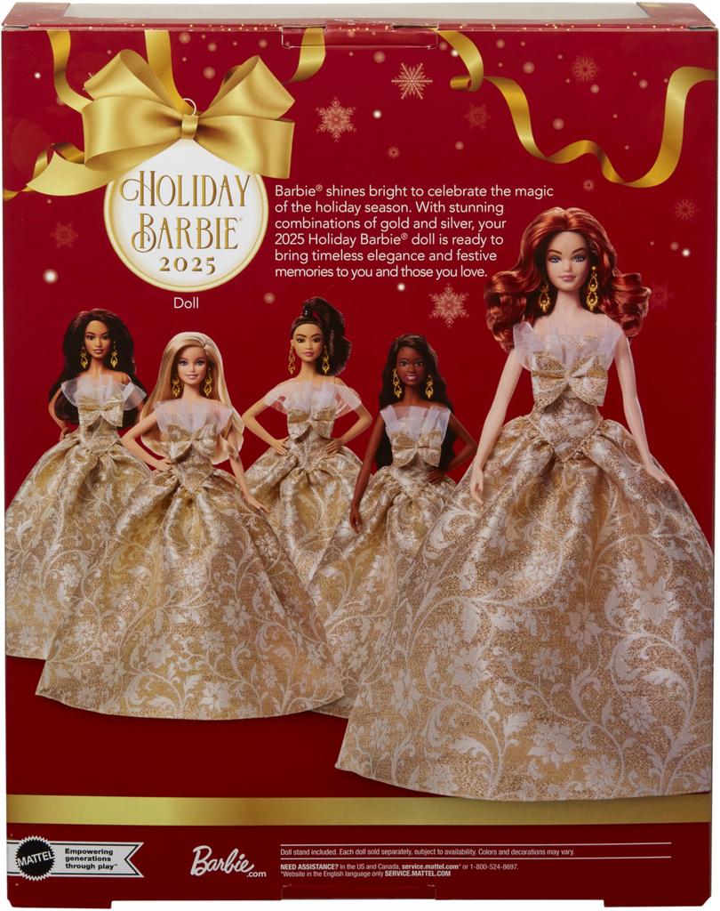 Barbie Holiday Barbie Рыжие волосы Подпись Черный Кукольный домик для притворства Возраст 6 и Золотое переодевание, Вверх, (JBH99)