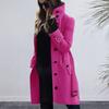 Winter Woolen Coat Plus Size High Collar Single-breasted with Belt Long Sleeves Thick Pure Color Jacket