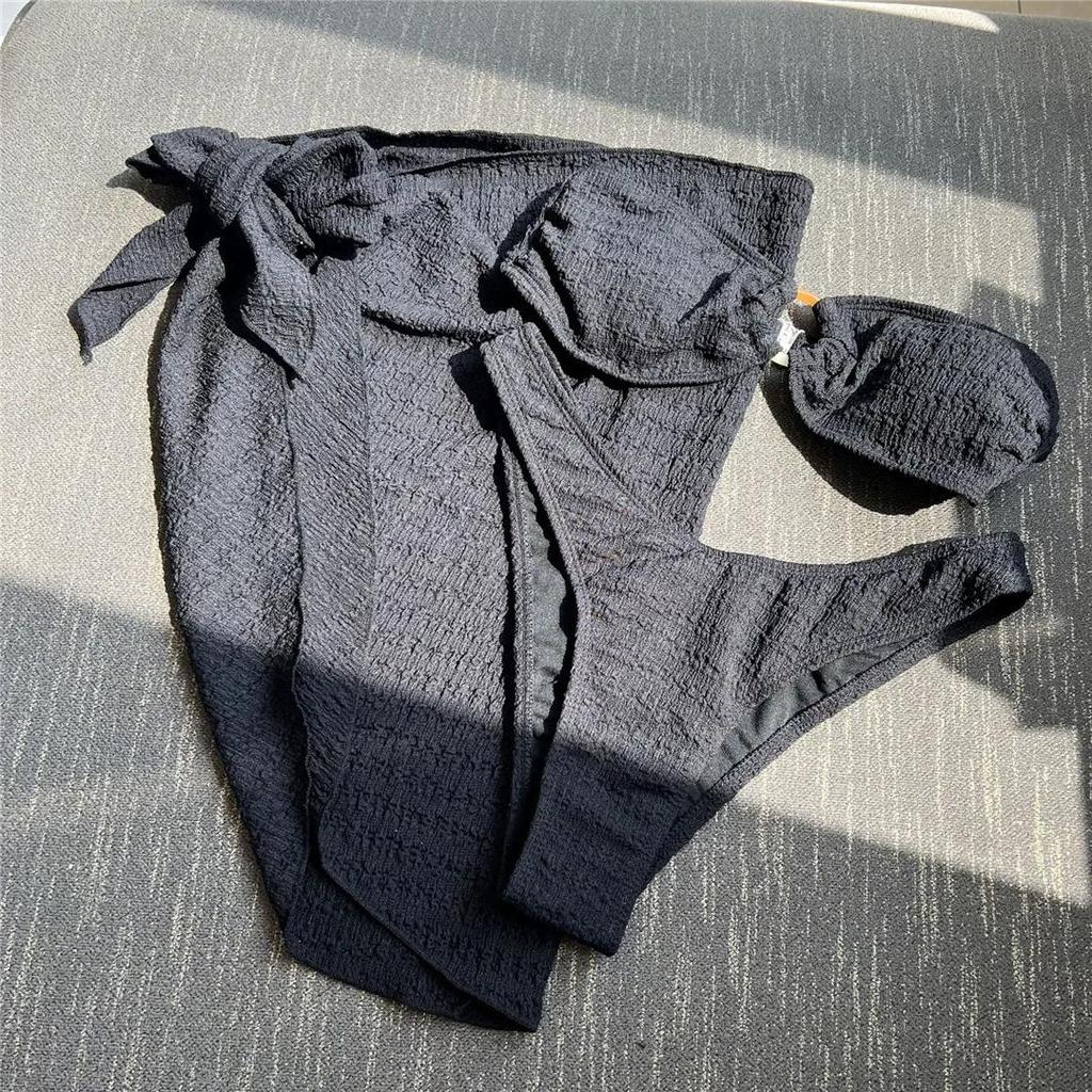 С саронг бандо без бретелек сморщенный бикини женский купальник женский купальник из трех частей бикини комплект купальный костюм