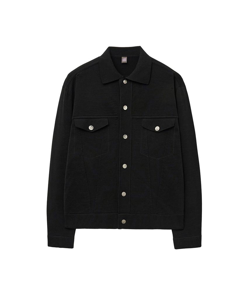 Iolo Ice Cotton Knit Trucker Jacket_Jet Black