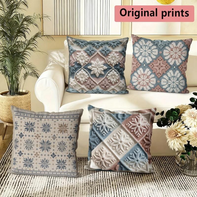 Winter Fair Isle Throw Pillow Covers Pattern Cushion Cover Suitable for Sofa Bedroom Car Pillow Cover