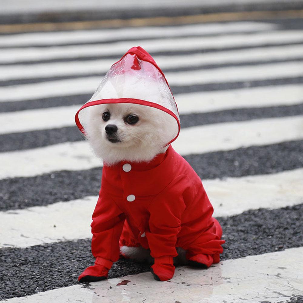 Pet Dog Raincoat with Rain Boots Cat Small Dog Waterproof Jumpsuit Overalls Clothes Poodle Pomeranian Puppy Rain Dog Hooded Coat