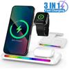 3 в 1 складная беспроводная зарядная подставка со светодиодом для iPhone 16 15 Pro Max Xiaomi 14 15 Huawei Samsung Galaxy S23 Ultra Watch Headphone