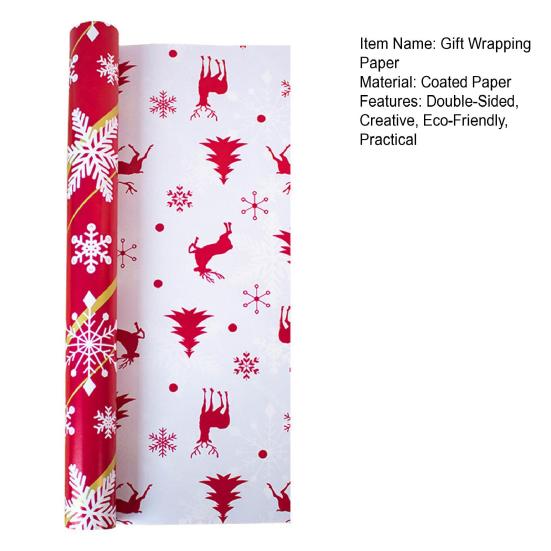 1 Rolls Double-Sided Christmas Gift Wrap Paper Large Wrapping Paper with Tree Snowflake Reindeer Patterns Holiday Gift Packaging Supplies