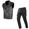 Мужской мотоциклетный жилет, кожаная куртка, кожаные штаны, комплект из двух предметов, повседневный комплект из искусственной кожи, средневековая одежда