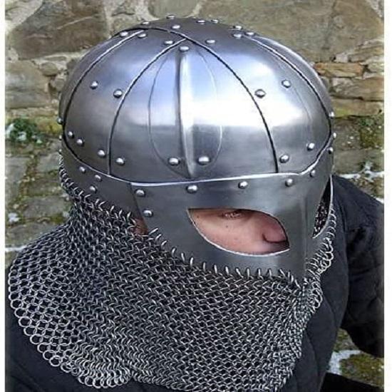 Viking Helmet Battle Armor 18G Steel and Chainmail Mask Helmet Silver