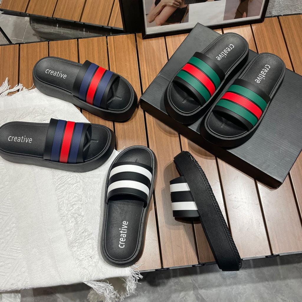 Slippers for Women's Household Summer Thick-soled One-word Cool Slippers Bathroom Non-slip Bath Slippers Couple Beach Shoes Outer Wear