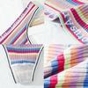 3Pcs/set Plus Size Knit Rainbow Thongs Cotton Stripe Print Anti-shrink Lady Underwear Low Rise T-Back Underwear for Home Women Briefs
