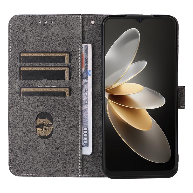 Кожаный чехол для телефона Cooper Cubot P80 с отделением для карт, подставкой и шнурком