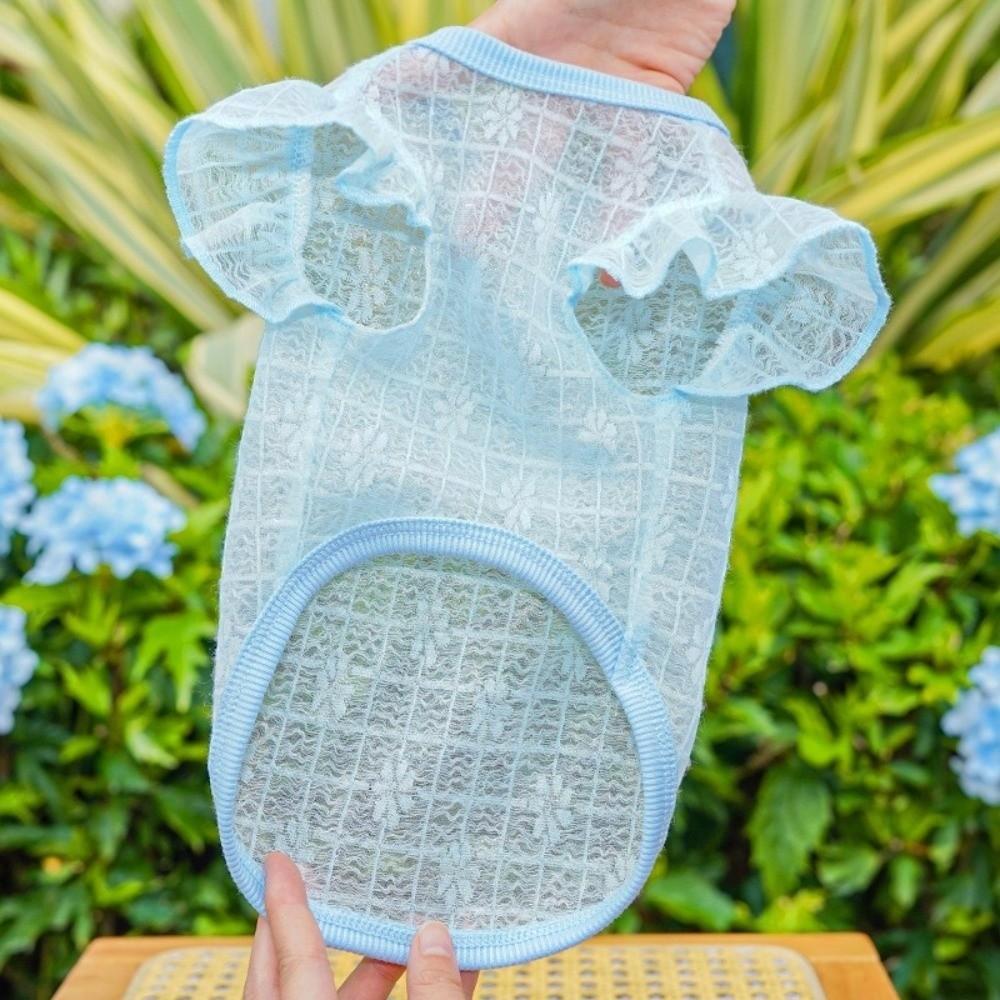 Thin Mesh Dog Cooling Vest Breathable Flying Sleeves Cat Sunscreen Vest Flower Print D-Ring Design Pet T-shirt Puppy Clothes