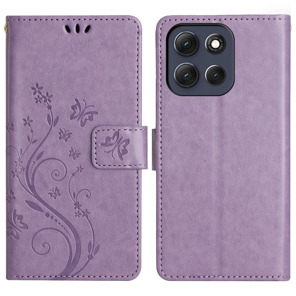 For Motorola Moto G56 5G Leather Wallet Case Butterfly Flower Imprint Phone Cover with Strap