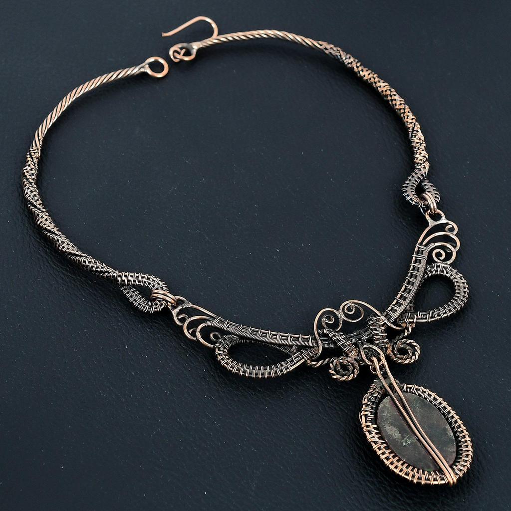 Родонитовая подвеска, ювелирное изделие из драгоценного камня, подвеска, обернутая медной проволокой 999 пробы, регулируемая цепочка ручной работы, подарок для жены, ювелирное изделие