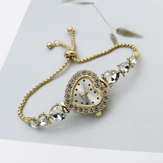 Women's Heart Shaped Bracelet Watch Rhinestone Heart Quartz Wristwatch Adjustable Slider Bracelet Dress Watch