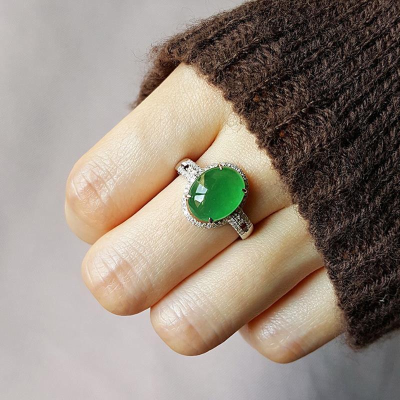 Новые классические овальные кольца из натурального хотанского нефрита для женщин, легкие, роскошные, инкрустированные кристаллами, модные свадебные украшения, подарок, регулируемые