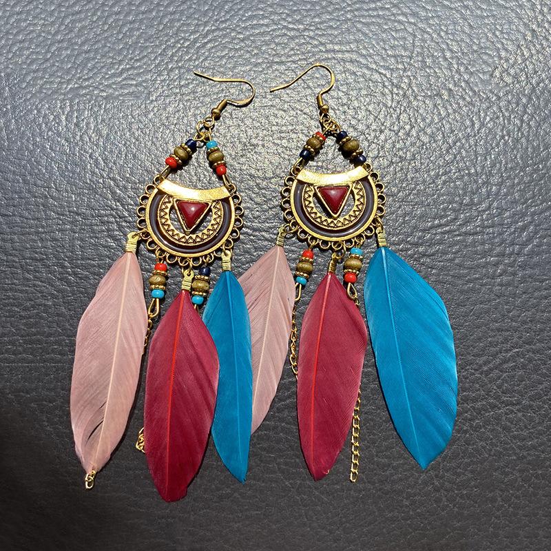 High-Value Feather Earrings Bohemian Long Tassel Photo Women'S Ear Hooks Personalized Earrings