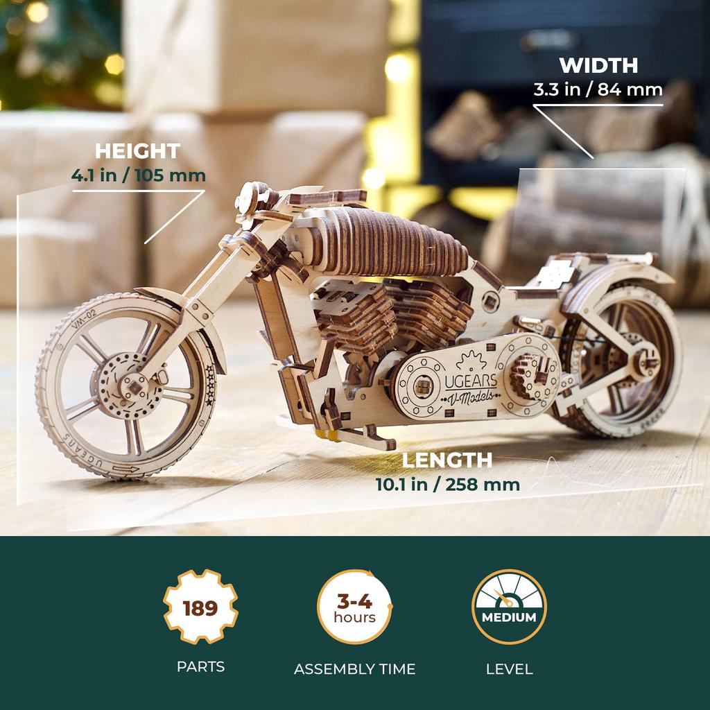 Ugears Motorcycle 70051 Wooden Puzzle Craft Model No Glue or Tools Required Vehicle - - Adult/Male