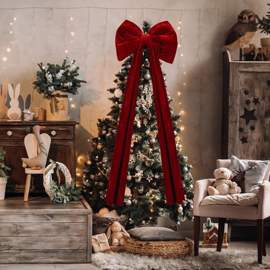 Большой Топпер для Рождественской Елки Бант Красная Бархатная Лента Подарочные Банты для Дома Венка Дня Рождения Свадьбы