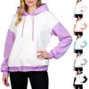 Women's Fashionable Color Blocked Long Sleeved Hooded Pullover Sweatshirt Top