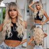 Synthetic Ombre Brown Blonde Wig Long Wavy Wigs with Bangs Daily Cosplay Party Use Heat Resistant Fiber for Women