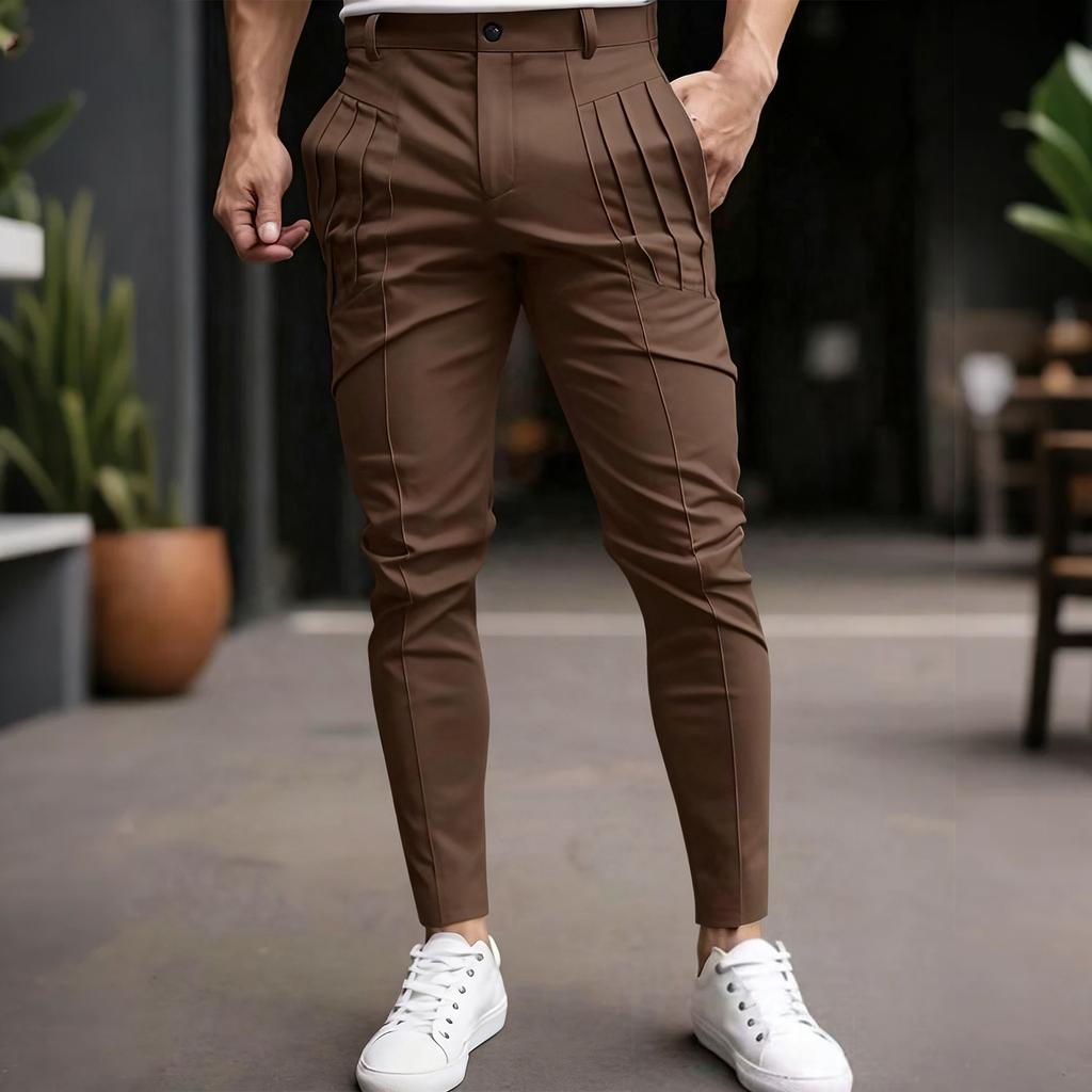 Men's Suit Pants Business Stretch Slim Fit Dress Pants Solid Color Casual Pants,Bag Fold Design For Casual And Slim Fit