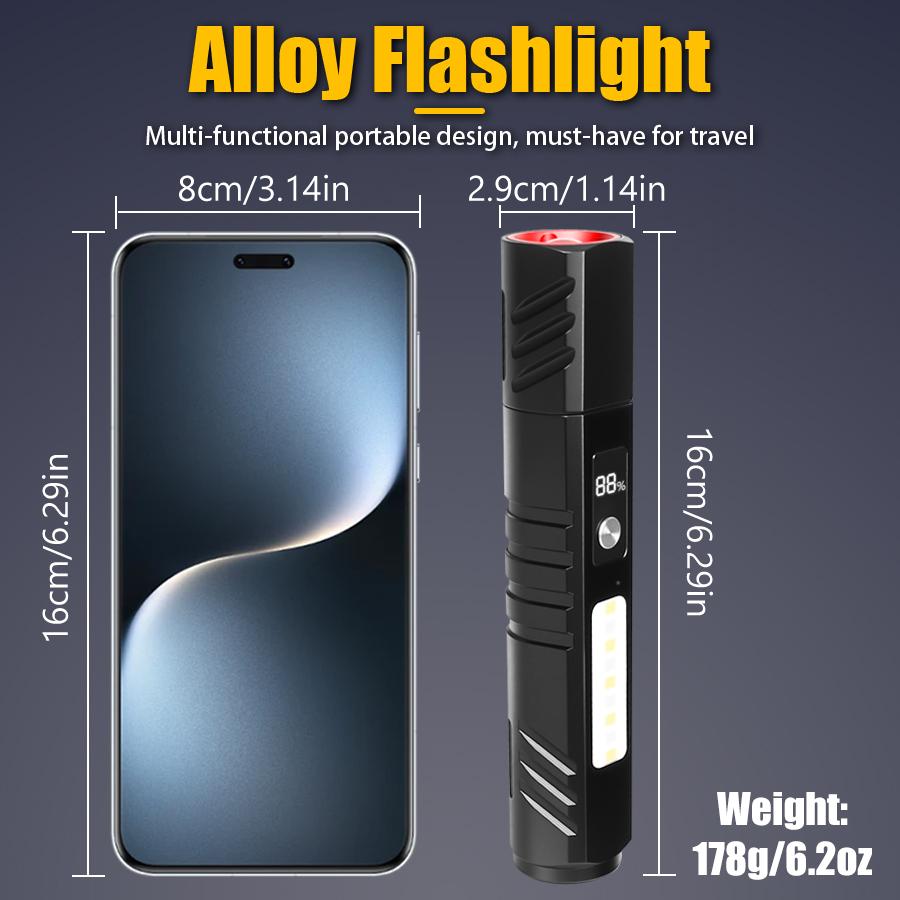 1600LM Magnetic Zoom Flashlight,Outdoor Water-Resistant Lantern, 2000mAh Power Bank, 7 Modes Torch for Camping Hiking Emergency