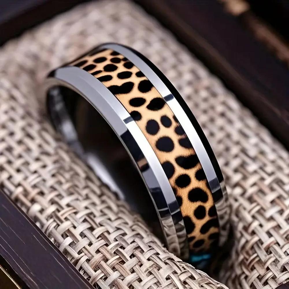 Fashion Men Stainless Steel Rings, 8mm Cyberpunk Rainbow Aurora Grain Inlay Rings for Men High Polished Wedding Bands Jewelry