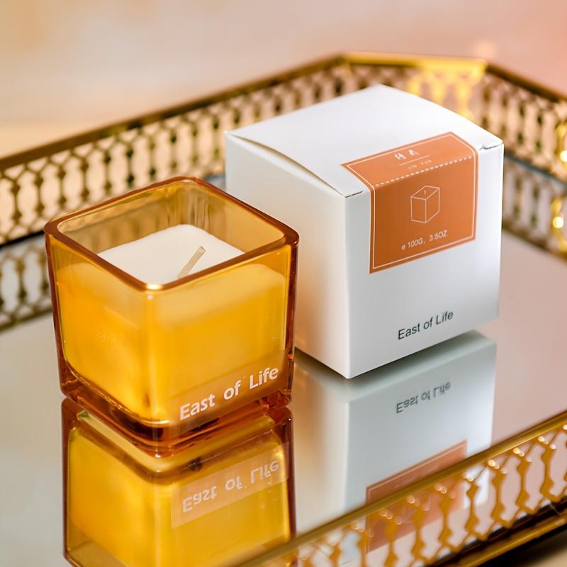 1Pc Handmade Soybean Wax, Square Glass Scented Candles, Plant Fragrance Essential Oil Ornaments, Exquisite Home Atmosphere Decoration
