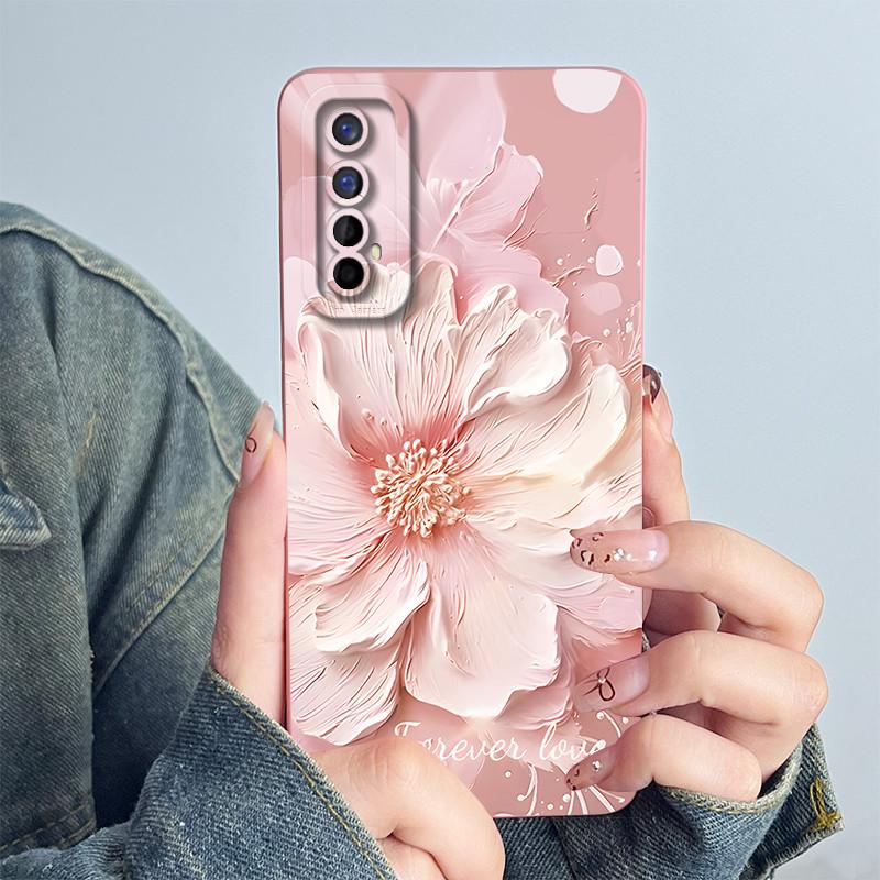 For Realme 7 RMX2151 RMX2155 Phone Case Realme7 4G Back Cover Soft Silicone Sweet Lovely Cartoon Panda Flower Printed Coque Capa