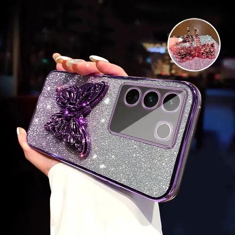 3D Держатель для телефона в виде бабочки, Хрустальный браслет, Блестящий чехол с покрытием для Samsung Galaxy A16 A06 5G, Блестящая мягкая задняя крышка