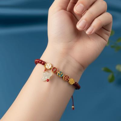 High-end Red Rope Bracelet Handmade Woven This Life Year Mobile Phone Chain Female Bracelet Five-way God of Wealth