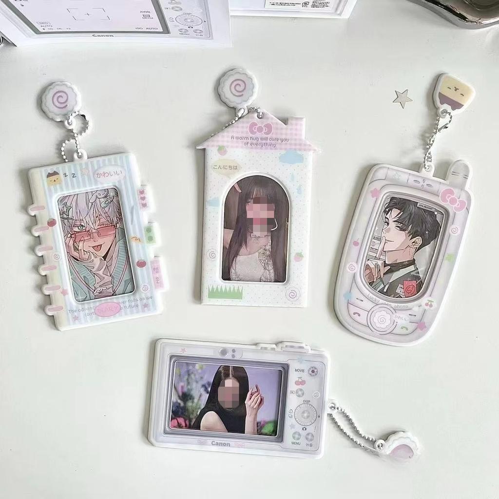 1Pc Cute Mobile Phone Camera House Shape PVC Card Holder Kpop 3-inch Photocard Display Pendant for Backpack Keychain
