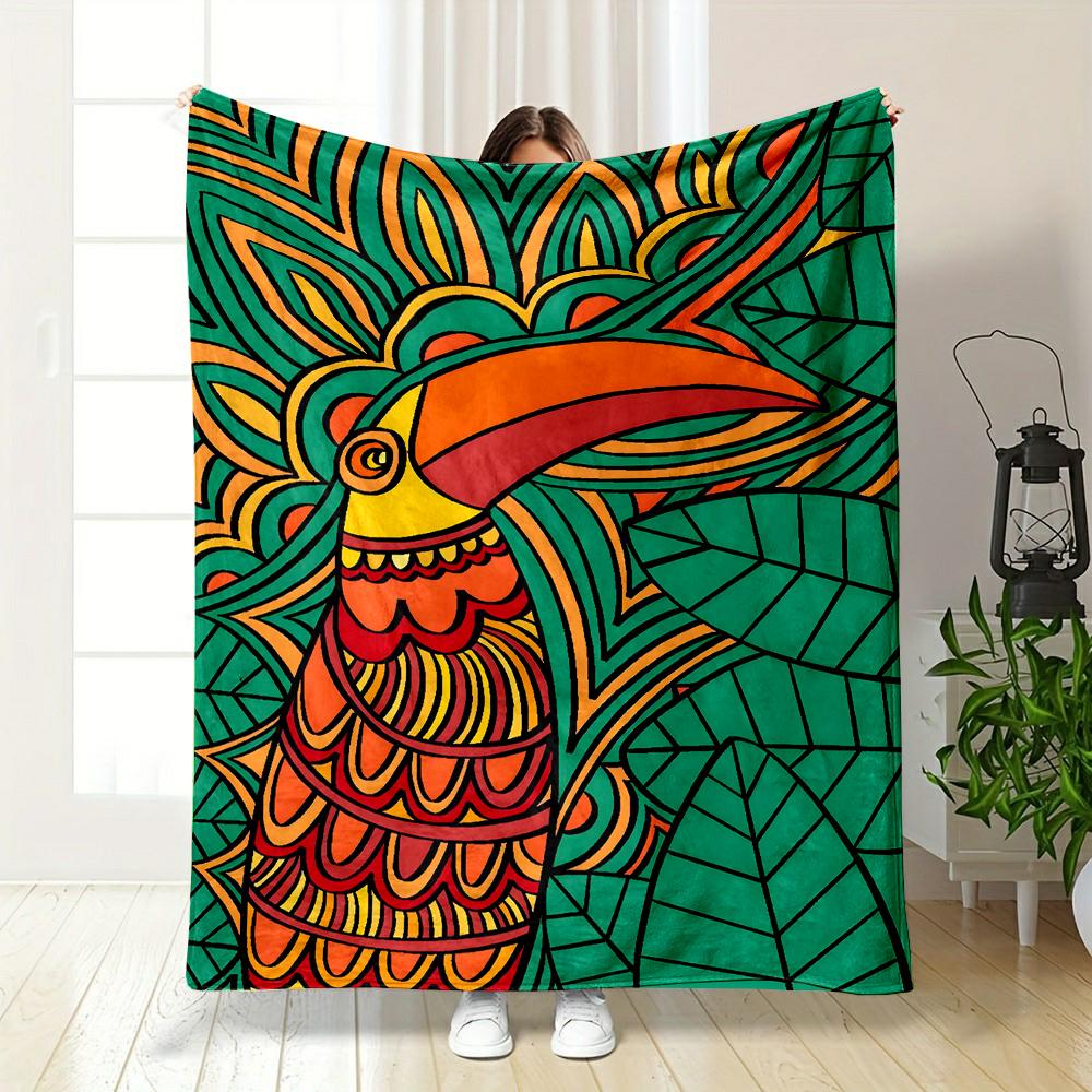 Colorful Tropical Toucan Pattern Patterned flannel blanket perfect for the bedroom living room, sofa, or a little nap