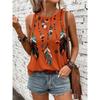 Women's New Ethnic Style Sleeveless T-shirt, 3D Printed Dream Catcher, Round Neck Off Shoulder Elegant Vest, Y2K Sleeveless T-shirt, Women's Clothing