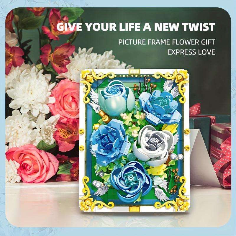 Non-Toxic 651Pcs Preserved Flower Po Frame Building Blocks Blue White Rose 3D Puzzle Toy Diy Model Bricks Flower Kids Holiday Gifts